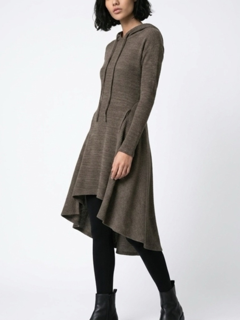Women's Hooded Asymmetric Knit Dress in Gray